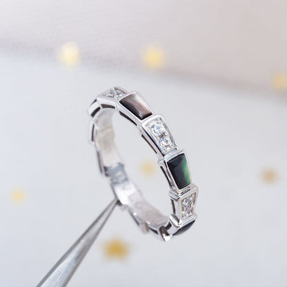 [⭐Veyra]SERPENTI RING SILVER  DIAMOND BLACK MOP 3MM