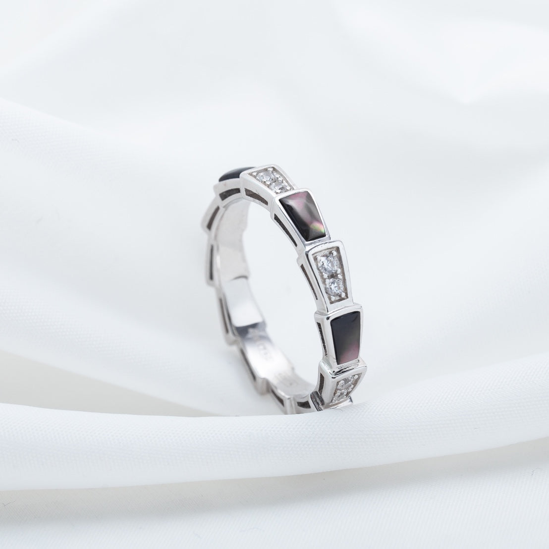 [⭐Veyra]SERPENTI RING SILVER  DIAMOND BLACK MOP 3MM