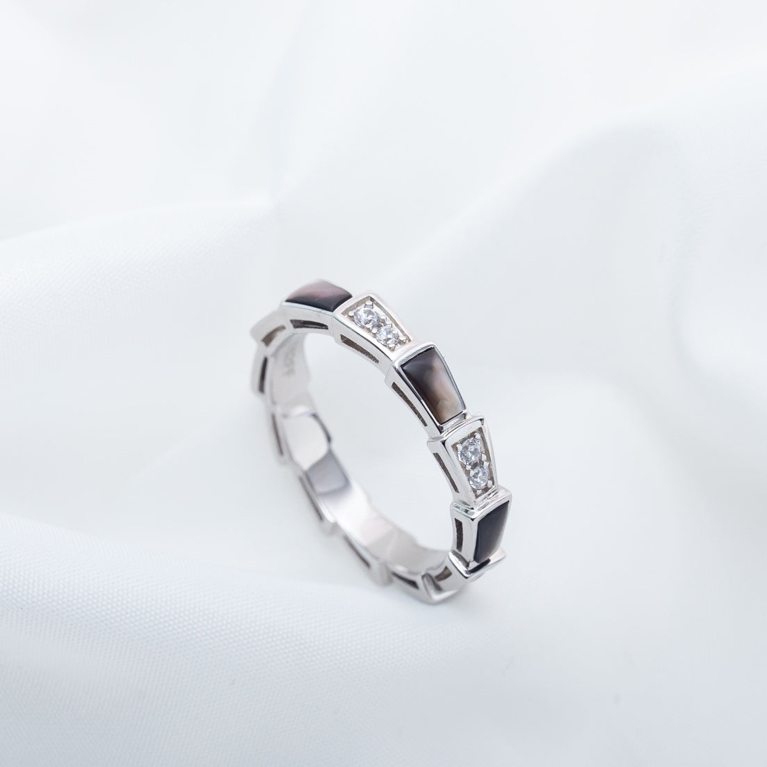 [⭐Veyra]SERPENTI RING SILVER  DIAMOND BLACK MOP 3MM