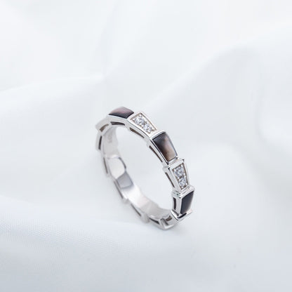 [⭐Veyra]SERPENTI RING SILVER  DIAMOND BLACK MOP 3MM
