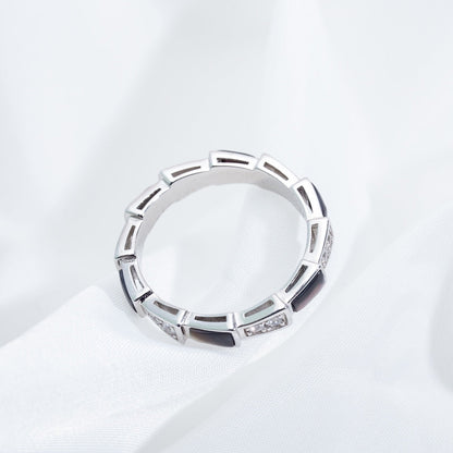 [⭐Veyra]SERPENTI RING SILVER  DIAMOND BLACK MOP 3MM