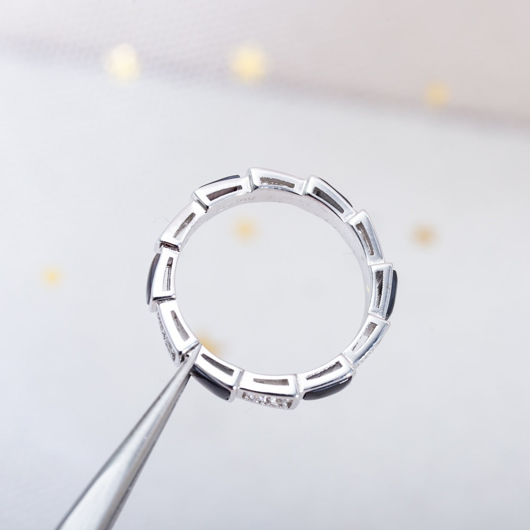 [⭐Veyra]SERPENTI RING SILVER  DIAMOND BLACK MOP 3MM
