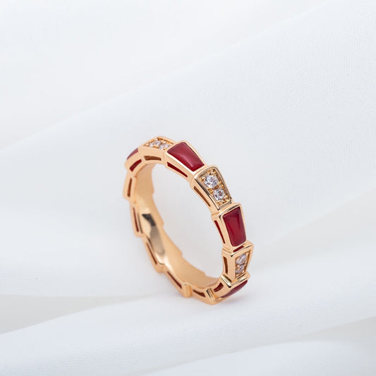 [⭐Veyra]SERPENTI RING PINK GOLD CARNELIAN DIAMOND 3MM