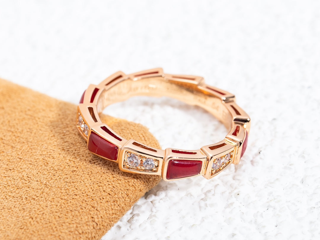 [⭐Veyra]SERPENTI RING PINK GOLD CARNELIAN DIAMOND 3MM