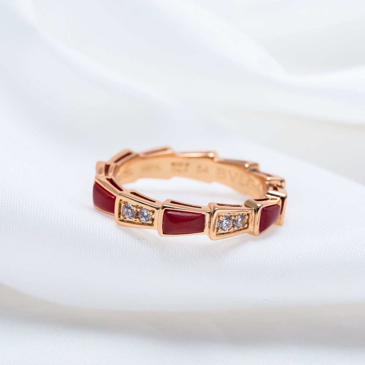 [⭐Veyra]SERPENTI RING PINK GOLD CARNELIAN DIAMOND 3MM