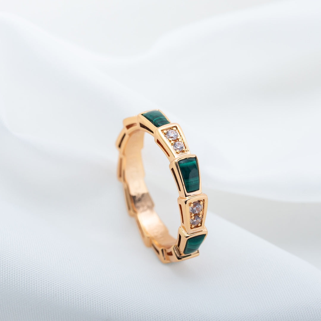 [⭐Veyra]SERPENTI RING PINK GOLD MALACHITE DIAMOND 3MM