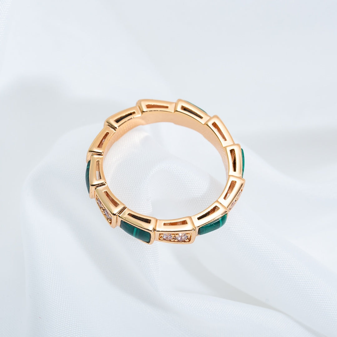 [⭐Veyra]SERPENTI RING PINK GOLD MALACHITE DIAMOND 3MM