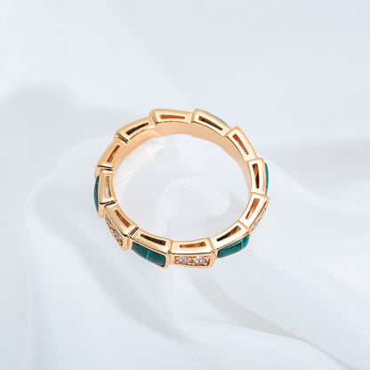 [⭐Veyra]SERPENTI RING PINK GOLD MALACHITE DIAMOND 3MM