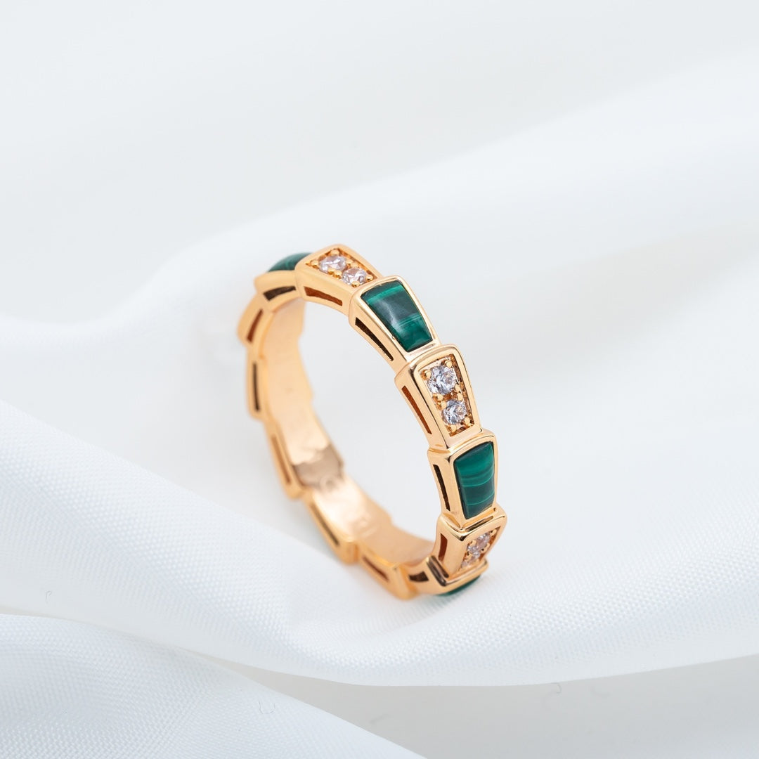 [⭐Veyra]SERPENTI RING PINK GOLD MALACHITE DIAMOND 3MM
