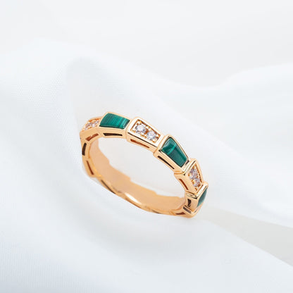 [⭐Veyra]SERPENTI RING PINK GOLD MALACHITE DIAMOND 3MM