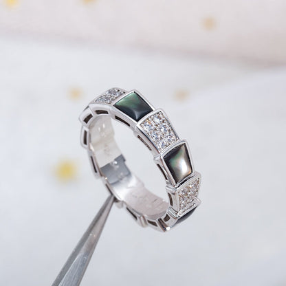 [⭐Veyra]SERPENTI RING SILVER DIAMOND BLACK MOP 4MM