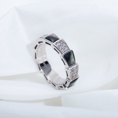 [⭐Veyra]SERPENTI RING SILVER DIAMOND BLACK MOP 4MM