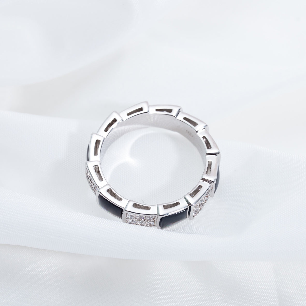 [⭐Veyra]SERPENTI RING SILVER DIAMOND BLACK MOP 4MM