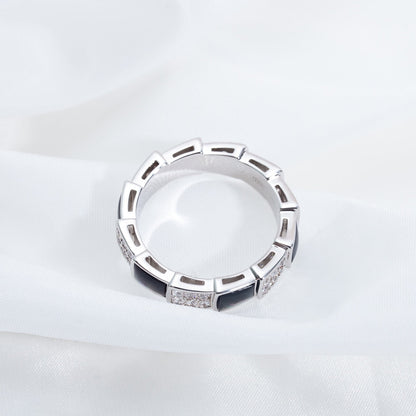 [⭐Veyra]SERPENTI RING SILVER DIAMOND BLACK MOP 4MM
