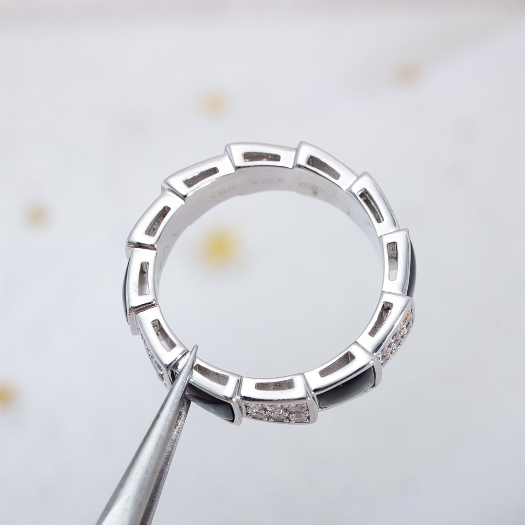[⭐Veyra]SERPENTI RING SILVER DIAMOND BLACK MOP 4MM