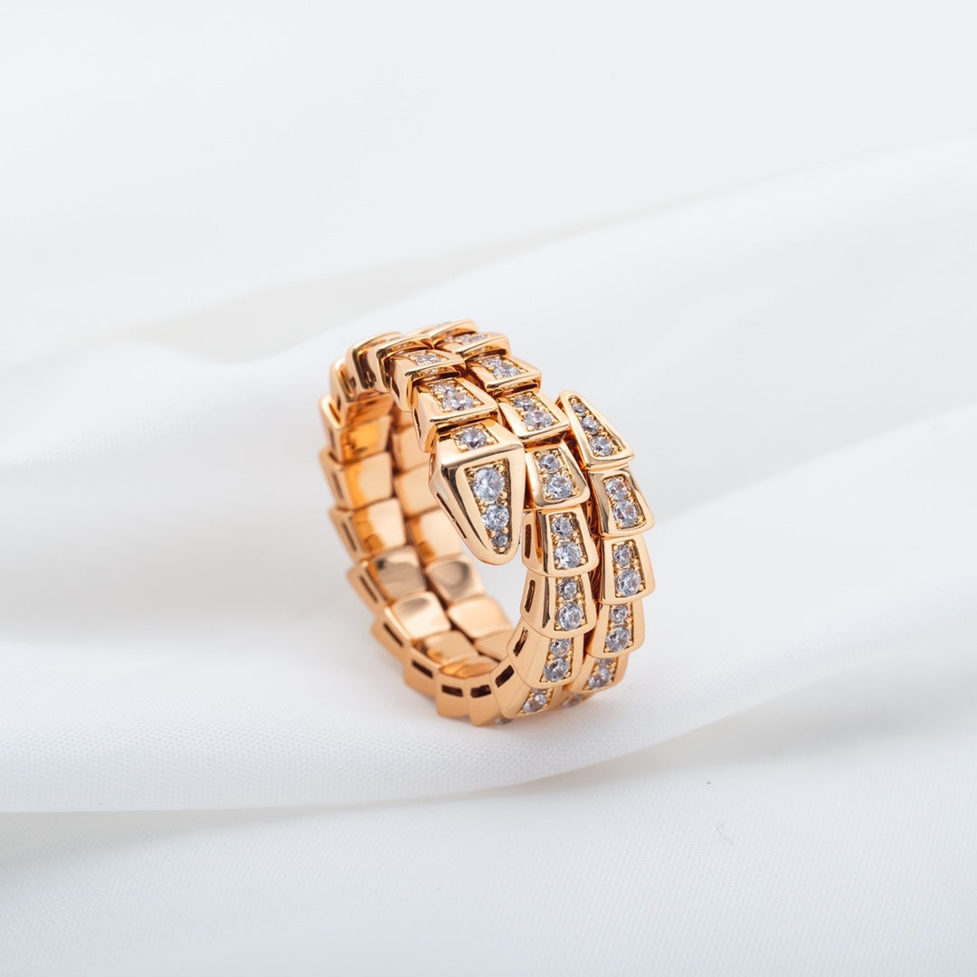 [⭐Veyra]SERPENTI RING PINK GOLD DIAMOND DOUBLE ROW