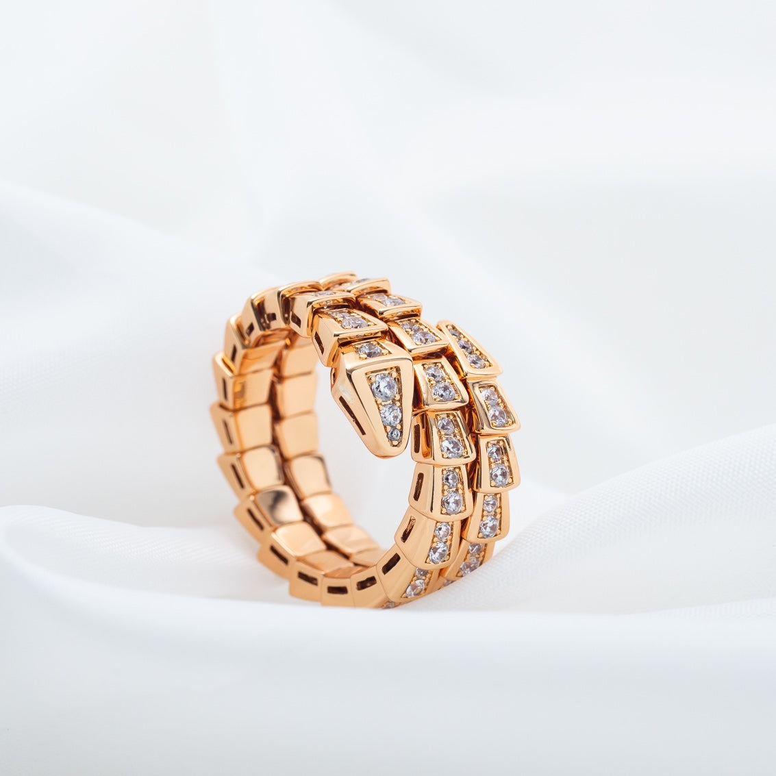[⭐Veyra]SERPENTI RING PINK GOLD DIAMOND DOUBLE ROW