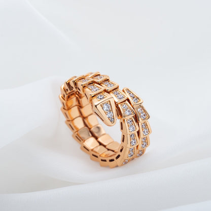 [⭐Veyra]SERPENTI RING PINK GOLD DIAMOND DOUBLE ROW