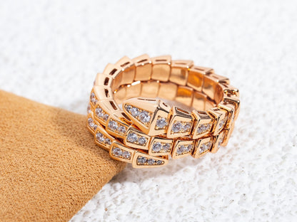 [⭐Veyra]SERPENTI RING PINK GOLD DIAMOND DOUBLE ROW