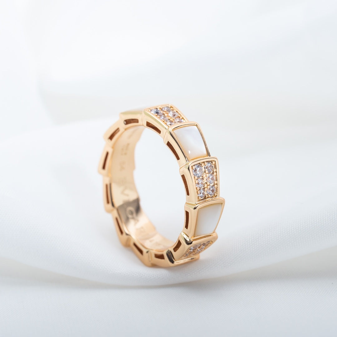 [⭐Veyra]SERPENTI RING PINK GOLD MOP DIAMOND PAVED 4MM