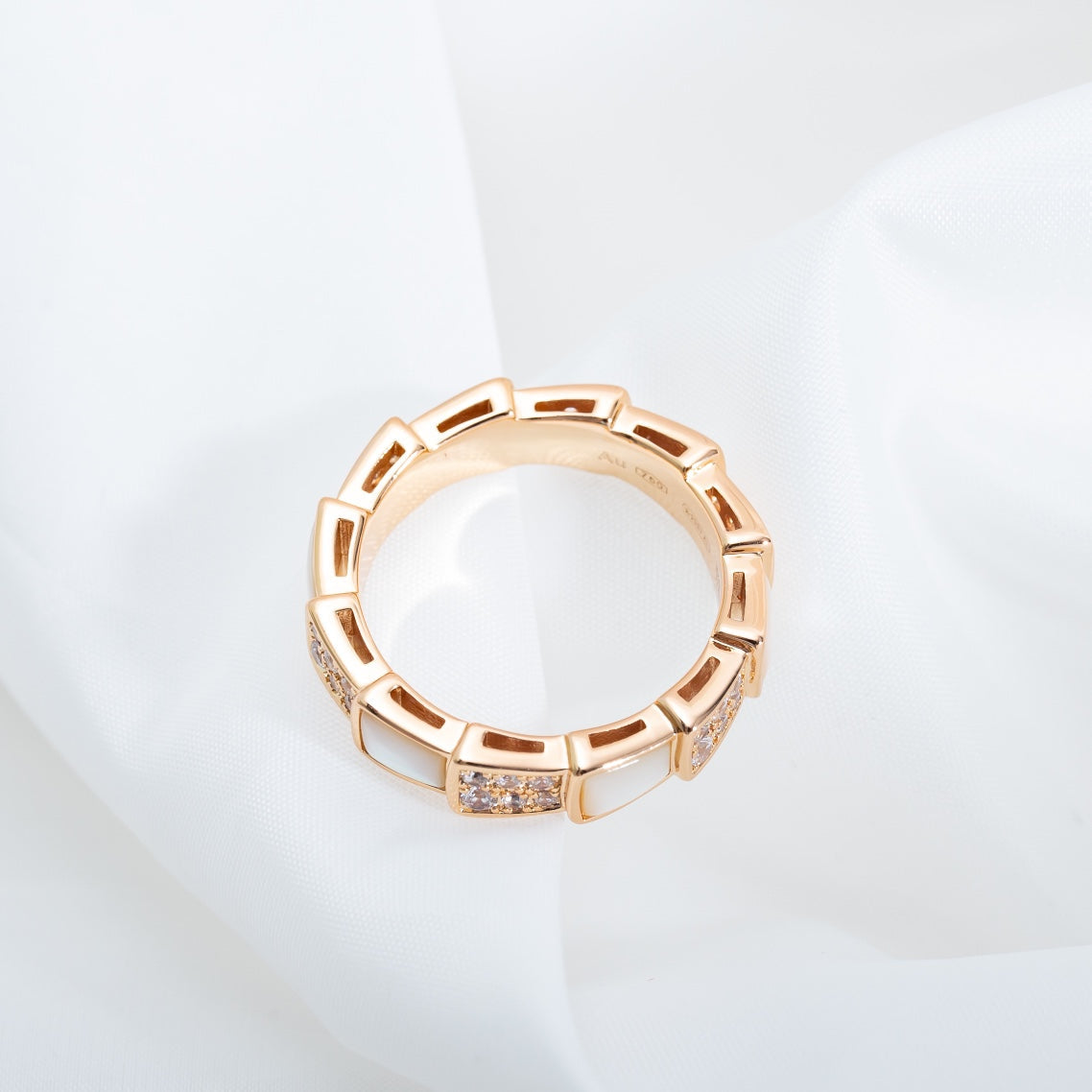 [⭐Veyra]SERPENTI RING PINK GOLD MOP DIAMOND PAVED 4MM