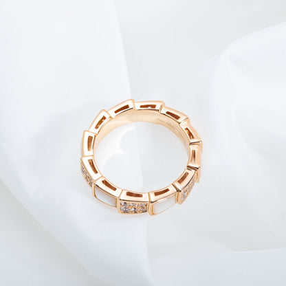 [⭐Veyra]SERPENTI RING PINK GOLD MOP DIAMOND PAVED 4MM