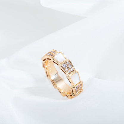 [⭐Veyra]SERPENTI RING PINK GOLD MOP DIAMOND PAVED 4MM