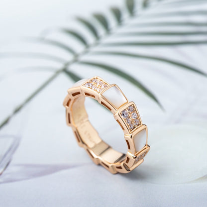 [⭐Veyra]SERPENTI RING PINK GOLD MOP DIAMOND PAVED 4MM