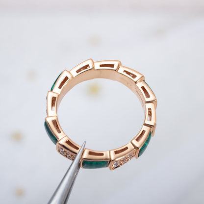 [⭐Veyra]SERPENTI RING PINK GOLD MALACHITE DIAMOND PAVED 4MM