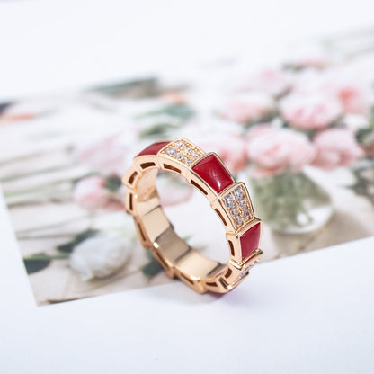 [⭐Veyra]SERPENTI RING PINK GOLD CARNELIAN DIAMOND PAVED 4MM