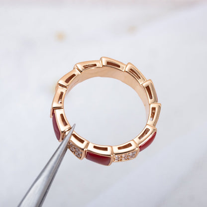 [⭐Veyra]SERPENTI RING PINK GOLD CARNELIAN DIAMOND PAVED 4MM