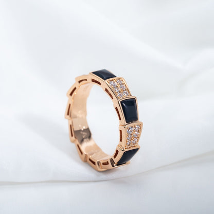 [⭐Veyra]SERPENTI RING PINK GOLD BLACK MOP DIAMOND PAVED 4MM