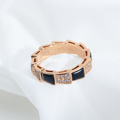 [⭐Veyra]SERPENTI RING PINK GOLD BLACK MOP DIAMOND PAVED 4MM