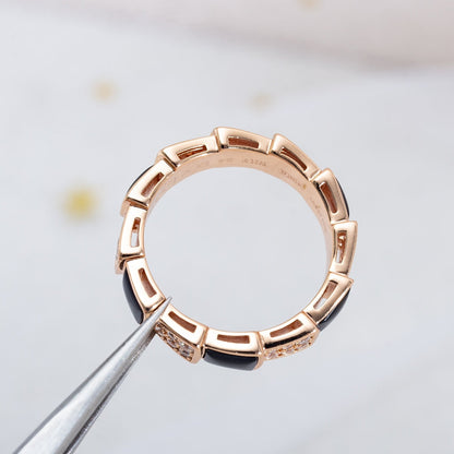[⭐Veyra]SERPENTI RING PINK GOLD BLACK MOP DIAMOND PAVED 4MM