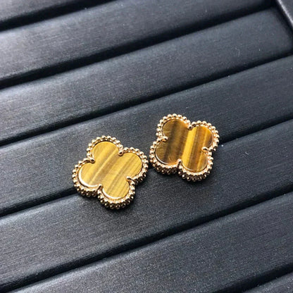 [⭐Veyra]CLOVER MEDIUM 1 MOTIFS TIGER EYE EARRINGS