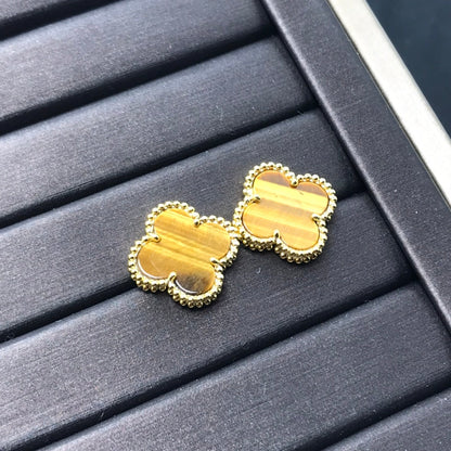 [⭐Veyra]CLOVER MEDIUM 1 MOTIFS TIGER EYE EARRINGS