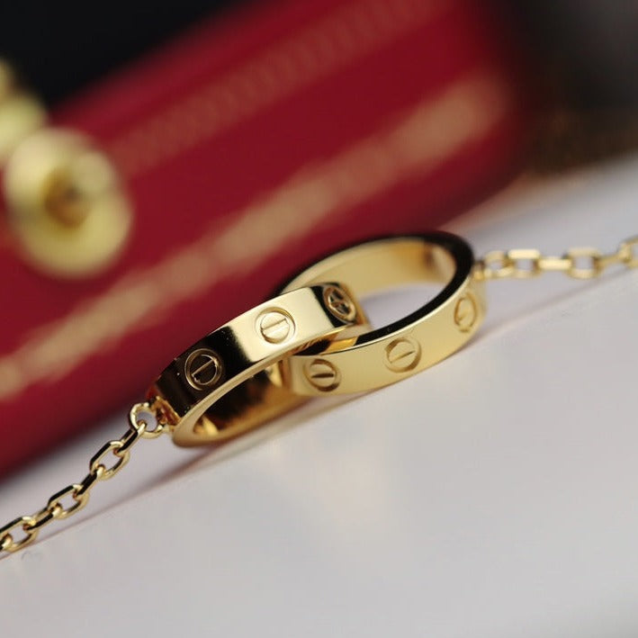 [⭐Veyra]LOVE NECKLACE DOUBLE RING GOLD