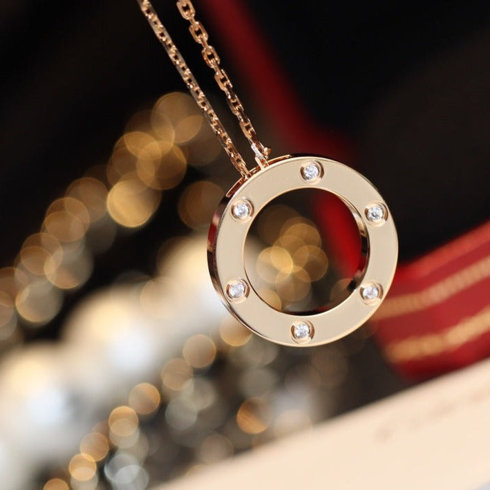 [⭐Veyra]LOVE NECKLACE 16MM 6 DIAMONDS PINK GOLD