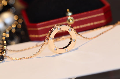 [⭐Veyra]LOVE NECKLACE 16MM 6 DIAMONDS PINK GOLD