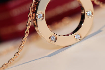 [⭐Veyra]LOVE NECKLACE 16MM 6 DIAMONDS PINK GOLD