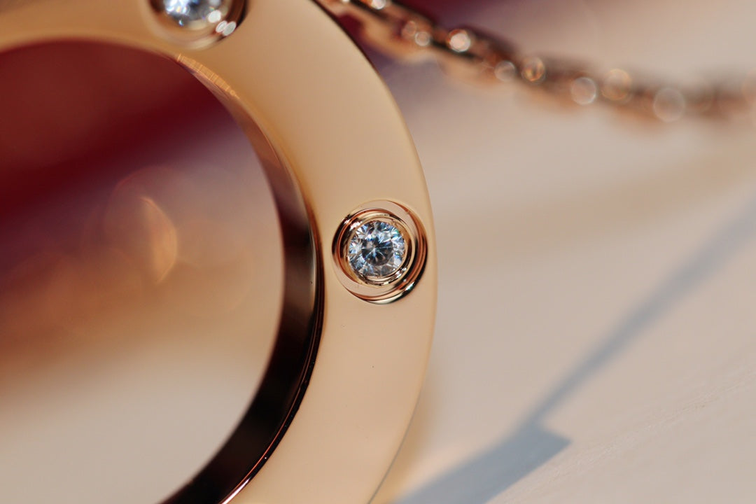 [⭐Veyra]LOVE NECKLACE 16MM 6 DIAMONDS PINK GOLD