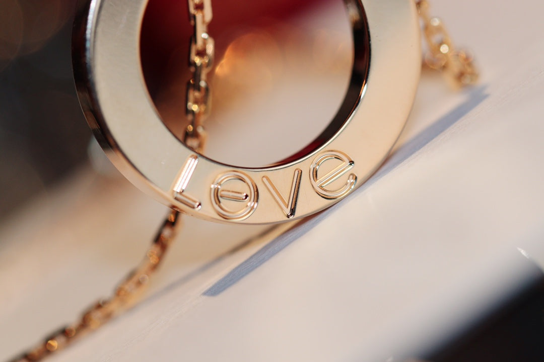 [⭐Veyra]LOVE NECKLACE 16MM 6 DIAMONDS PINK GOLD