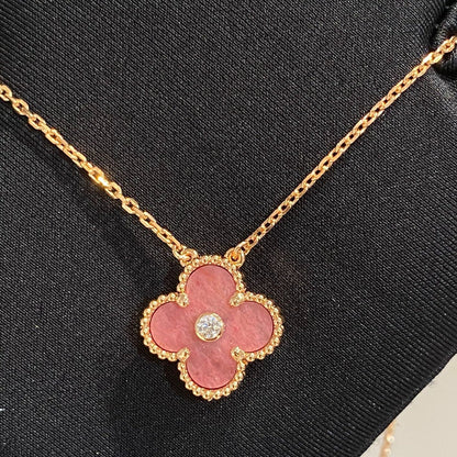 [⭐Veyra]CLOVER 15MM DIAMOND RHODONITE NECKLACE