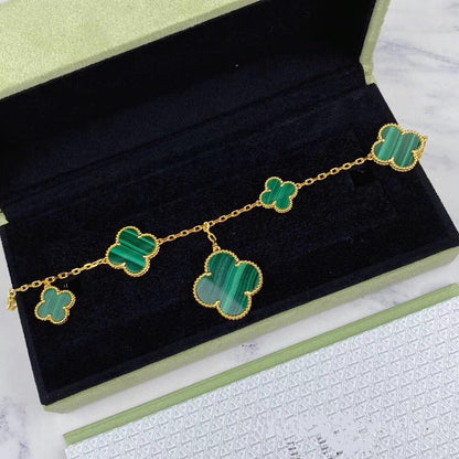 [⭐Veyra]MAGIC CLOVER MALACHITE GOLD BRACELET 5 MOTIFS