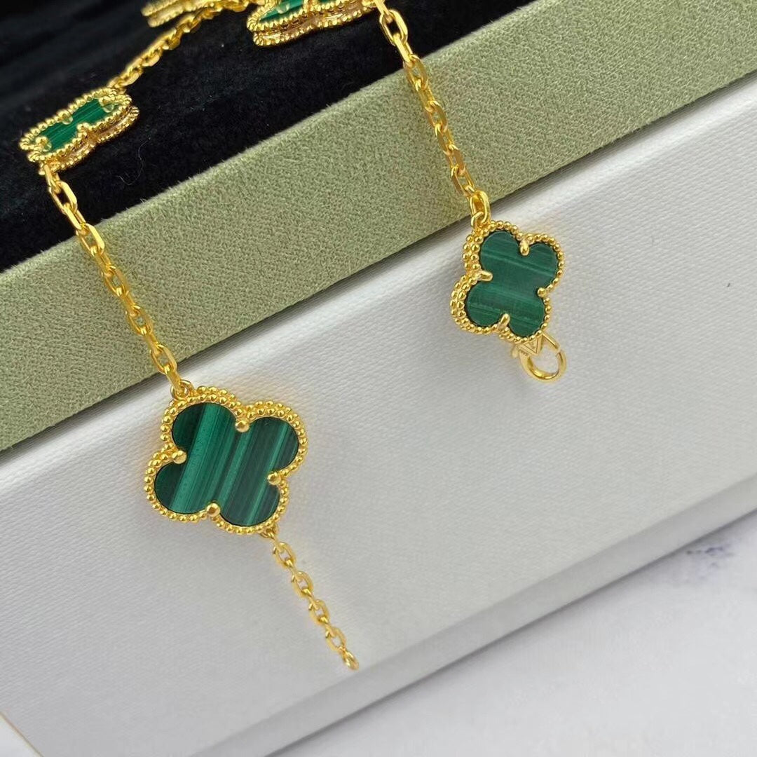 [⭐Veyra]MAGIC CLOVER MALACHITE GOLD BRACELET 5 MOTIFS
