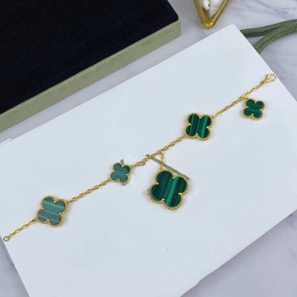 [⭐Veyra]MAGIC CLOVER MALACHITE GOLD BRACELET 5 MOTIFS
