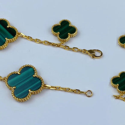 [⭐Veyra]MAGIC CLOVER MALACHITE GOLD BRACELET 5 MOTIFS
