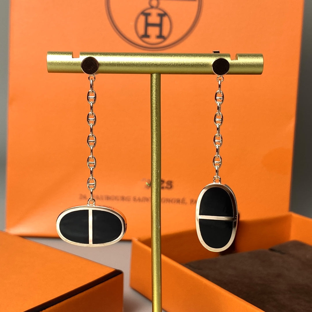 [⭐Veyra]CHAINE VERSO BLACK CERAMIC EARRINGS