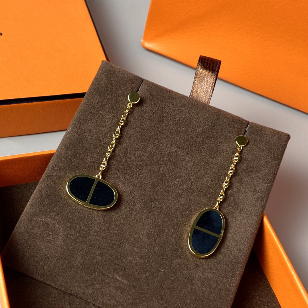 [⭐Veyra]CHAINE VERSO BLACK CERAMIC EARRINGS