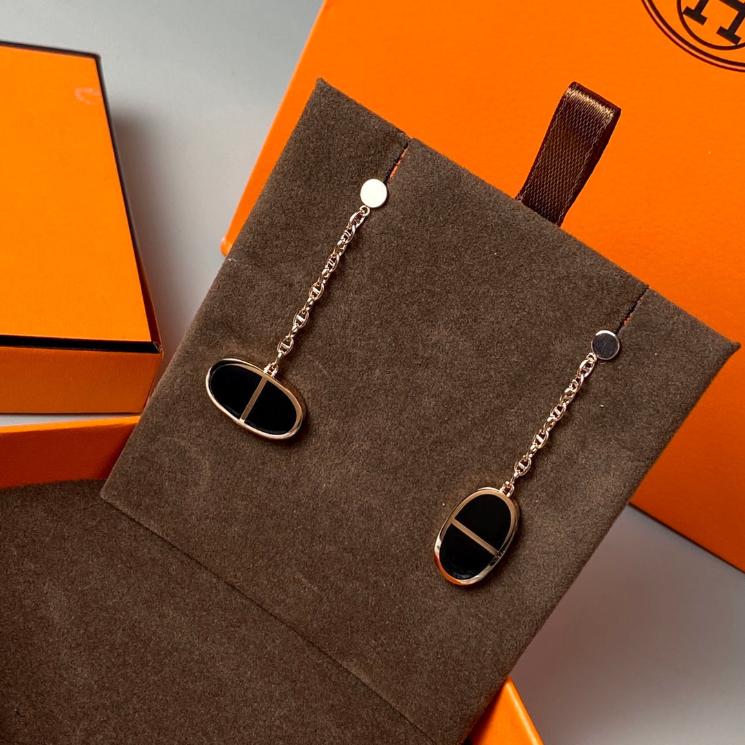 [⭐Veyra]CHAINE VERSO BLACK CERAMIC EARRINGS